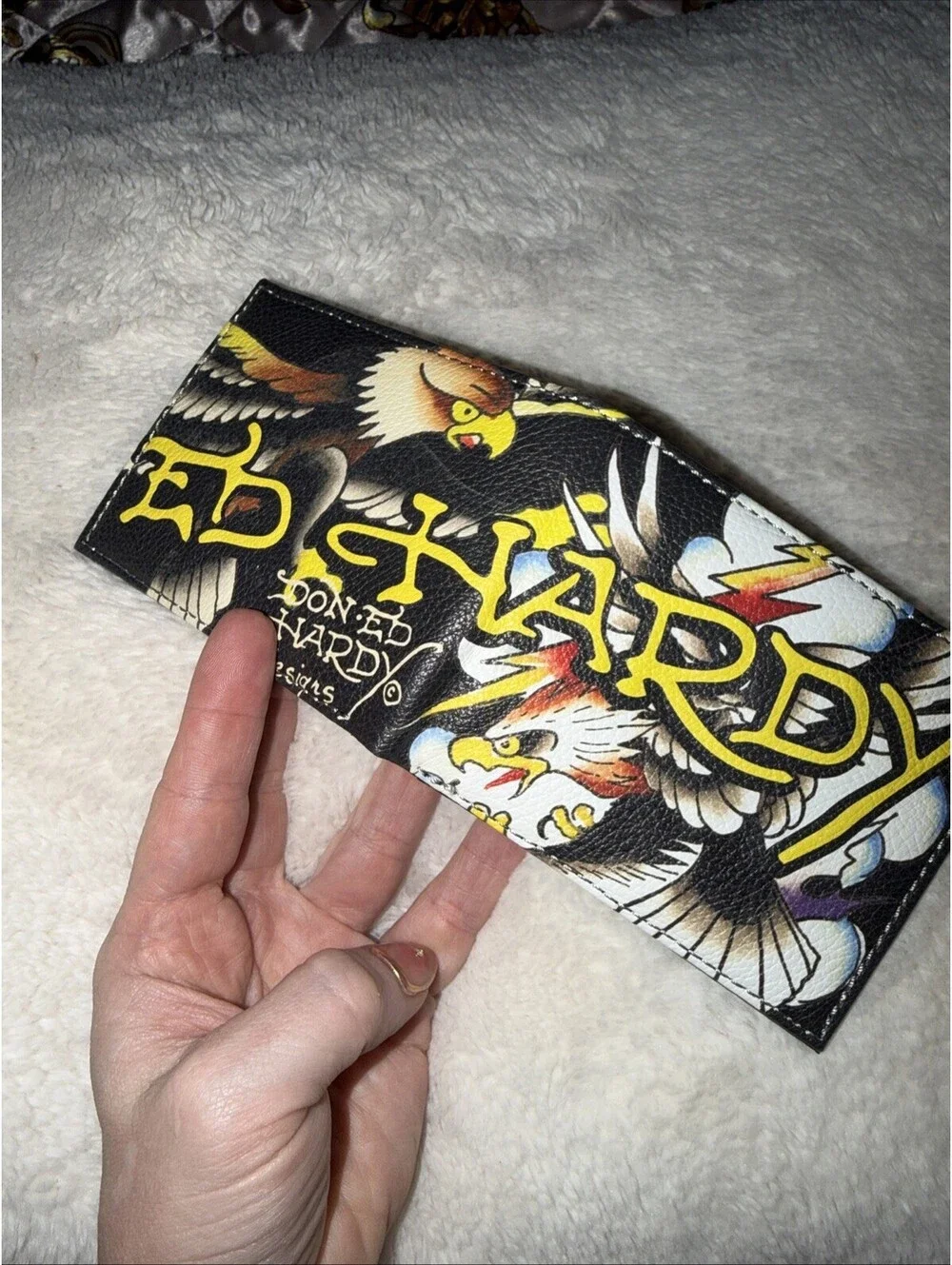Ed Hardy Bifold Mens Wallet Black Eagle Tattoo Design Card Holder ID Window